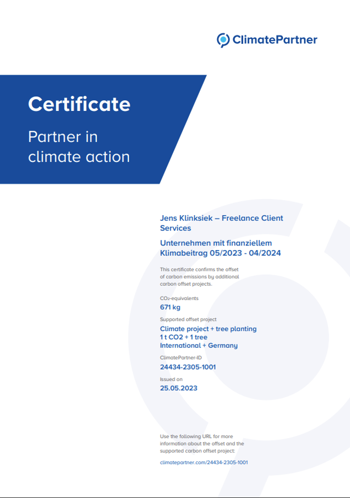 Certificate ClimateParter
